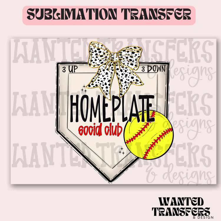 Softball Spotted Bow Homeplate Social Club Exclusive Sublimation Transfer