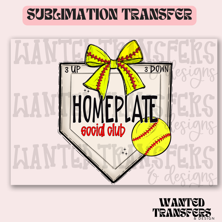 Softball Bow Homeplate Social Club Exclusive Sublimation Transfer
