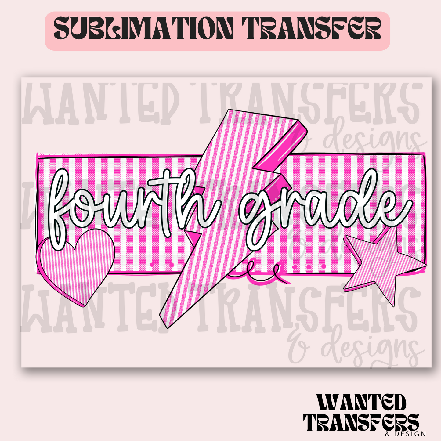 Retro Pink Fourth Grade Exclusive Sublimation Transfer