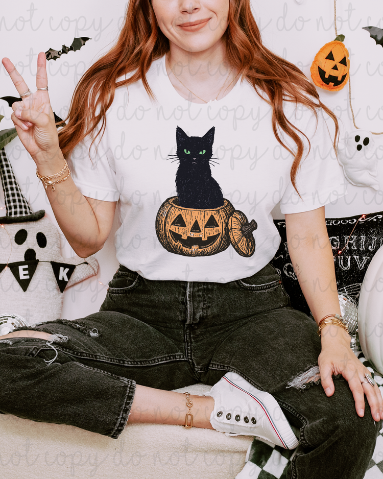Black Cat Pumpkin DTF Transfer