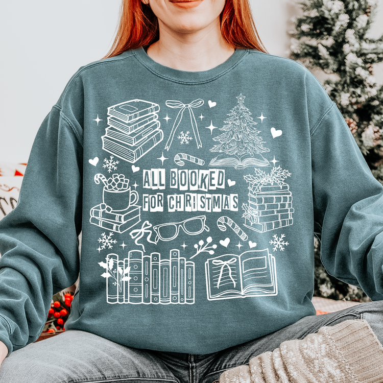 All Booked for Christmas Bookish Single Color Screen Print Transfer
