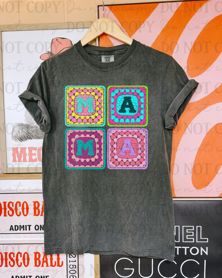 Bright Granny Square Mama DTF Transfer