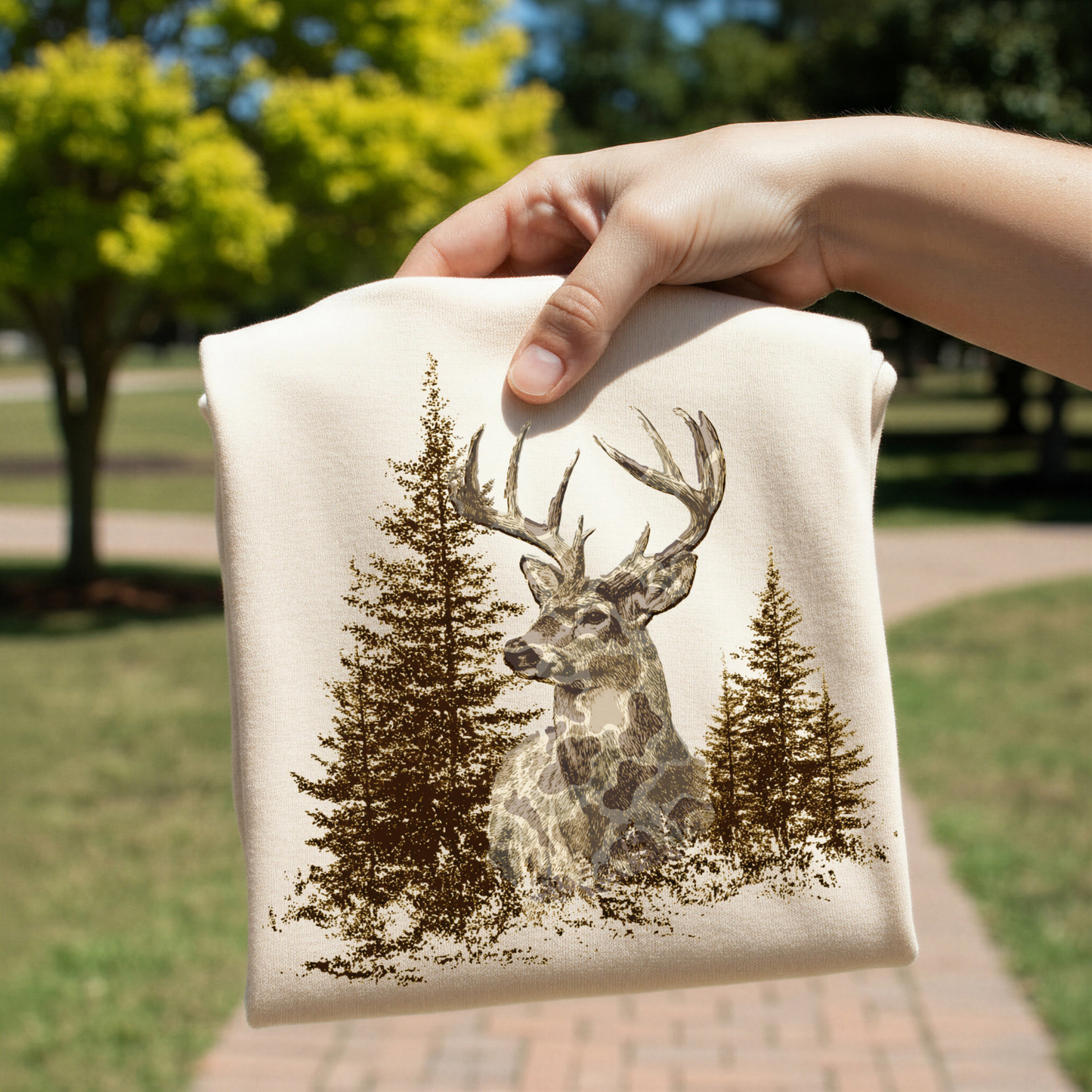 Camo Deer With Trees DTF Transfer