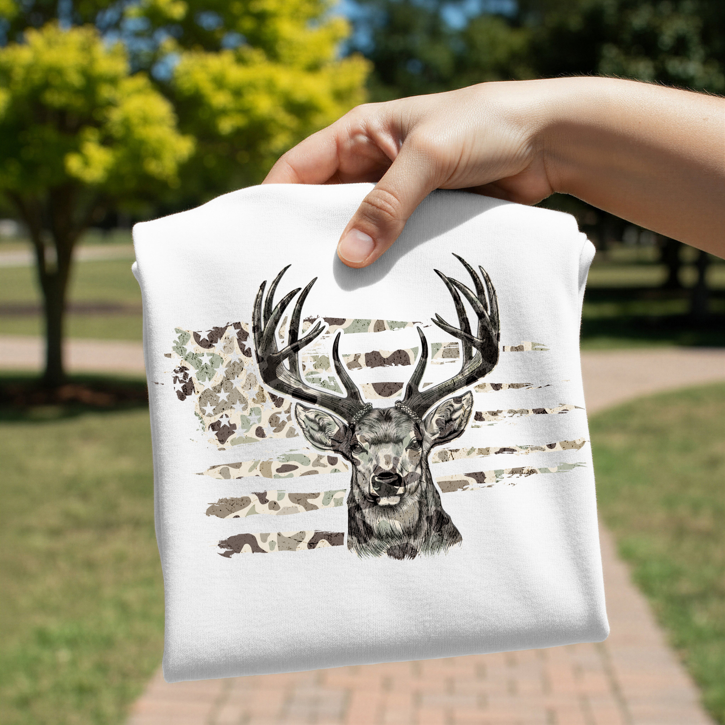 Camo Deer Flag DTF Transfer