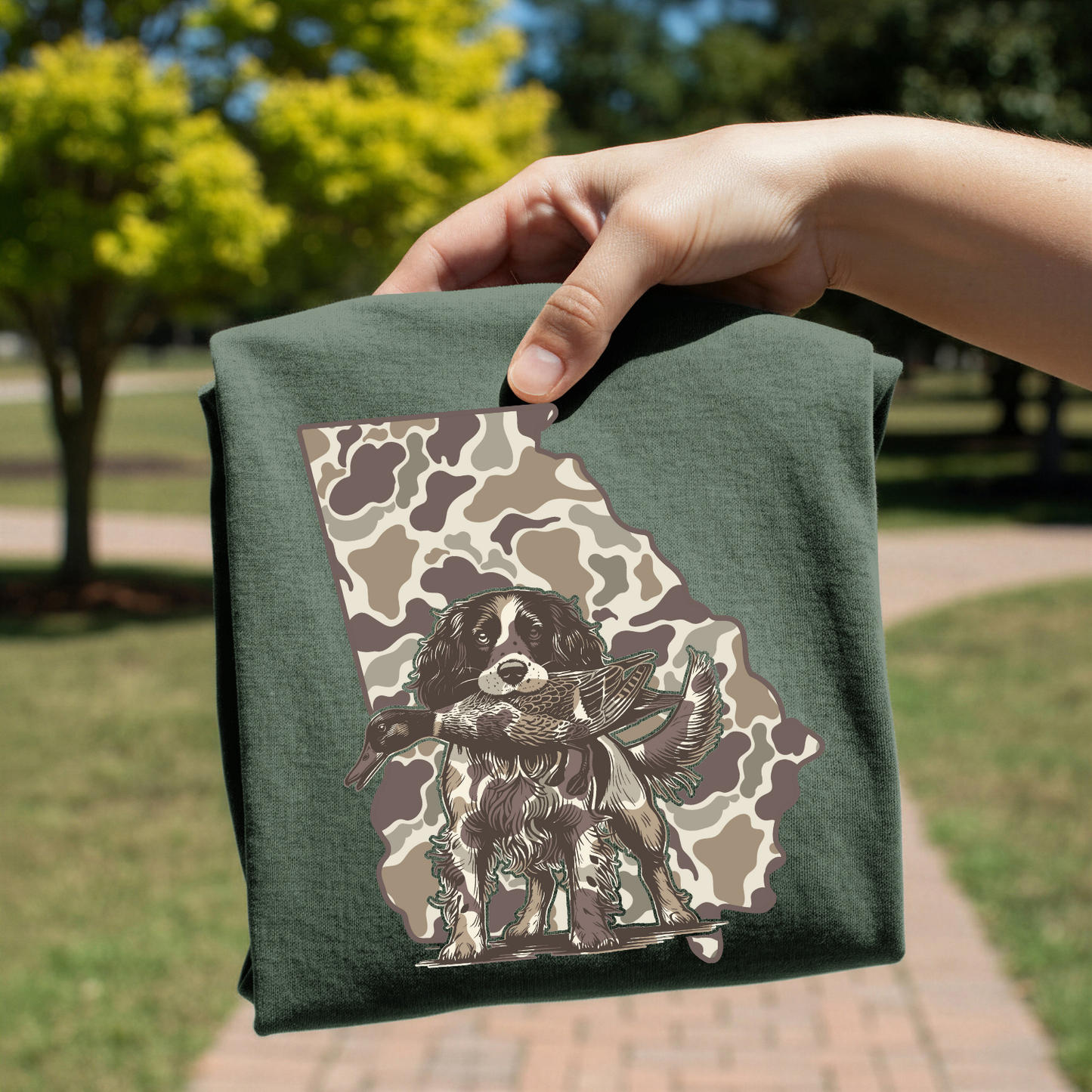 Camo Georgia Spaniel Hunt DTF Transfer