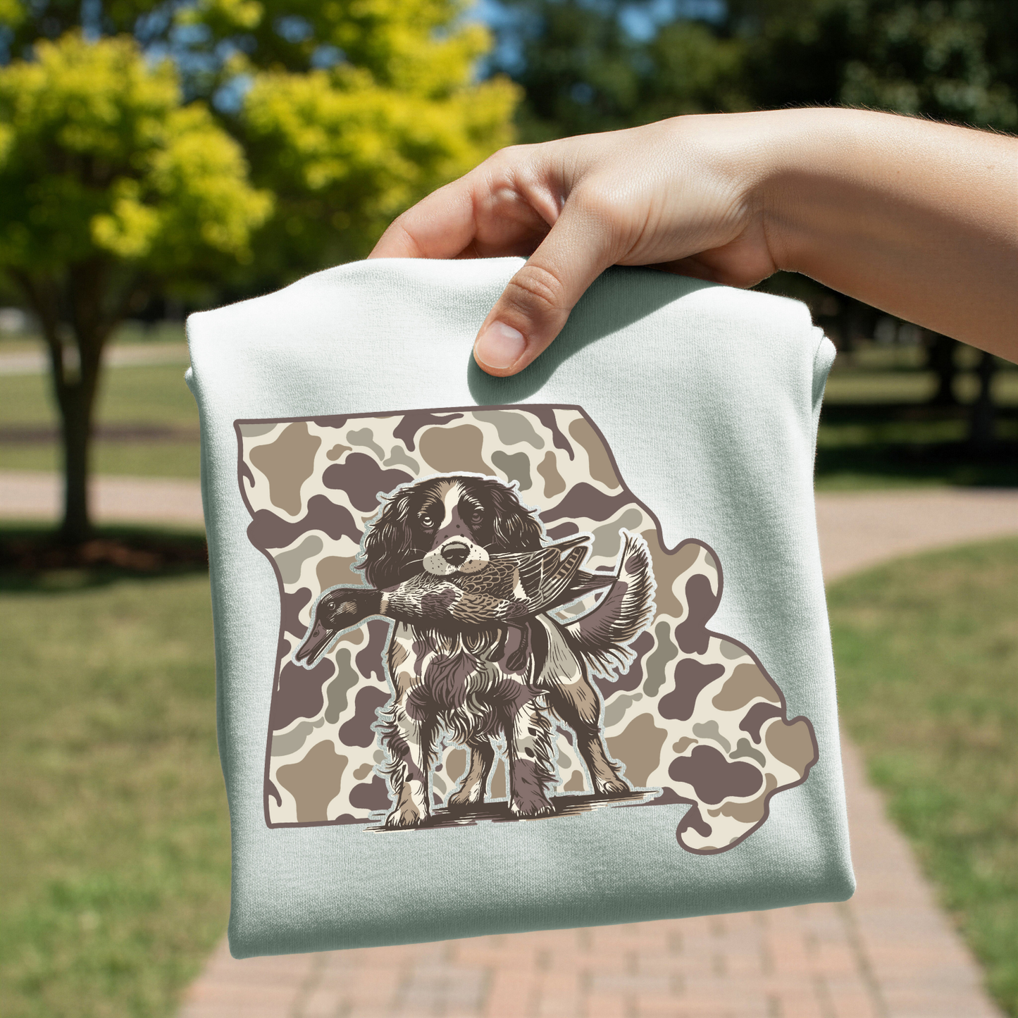 Camo Missouri Spaniel Hunt DTF Transfer