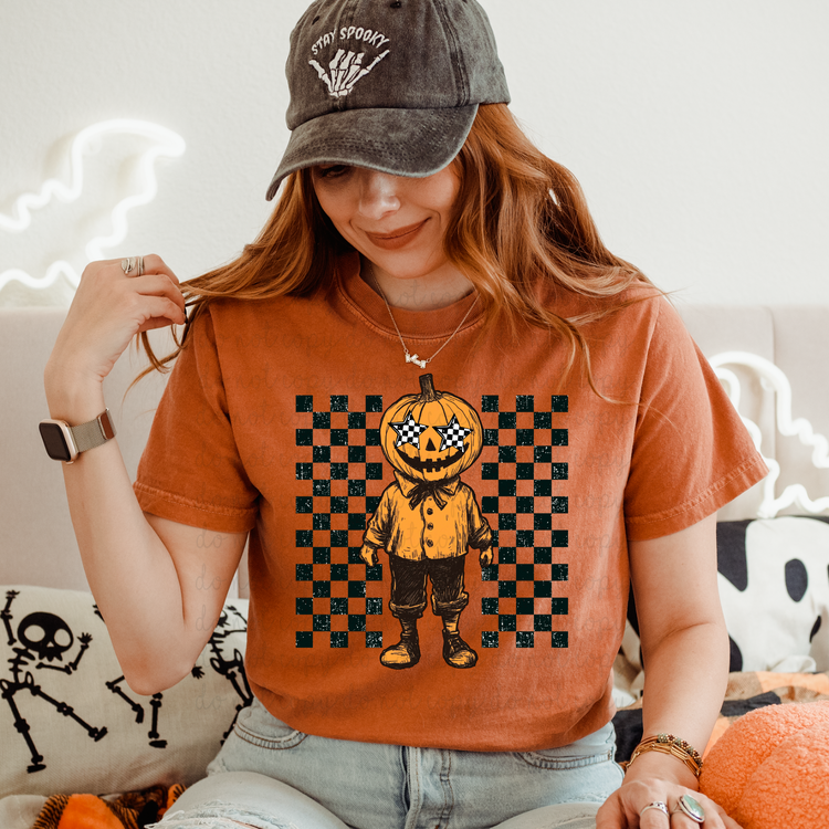 Checkered Pumpkin Guy PNG Digital Download