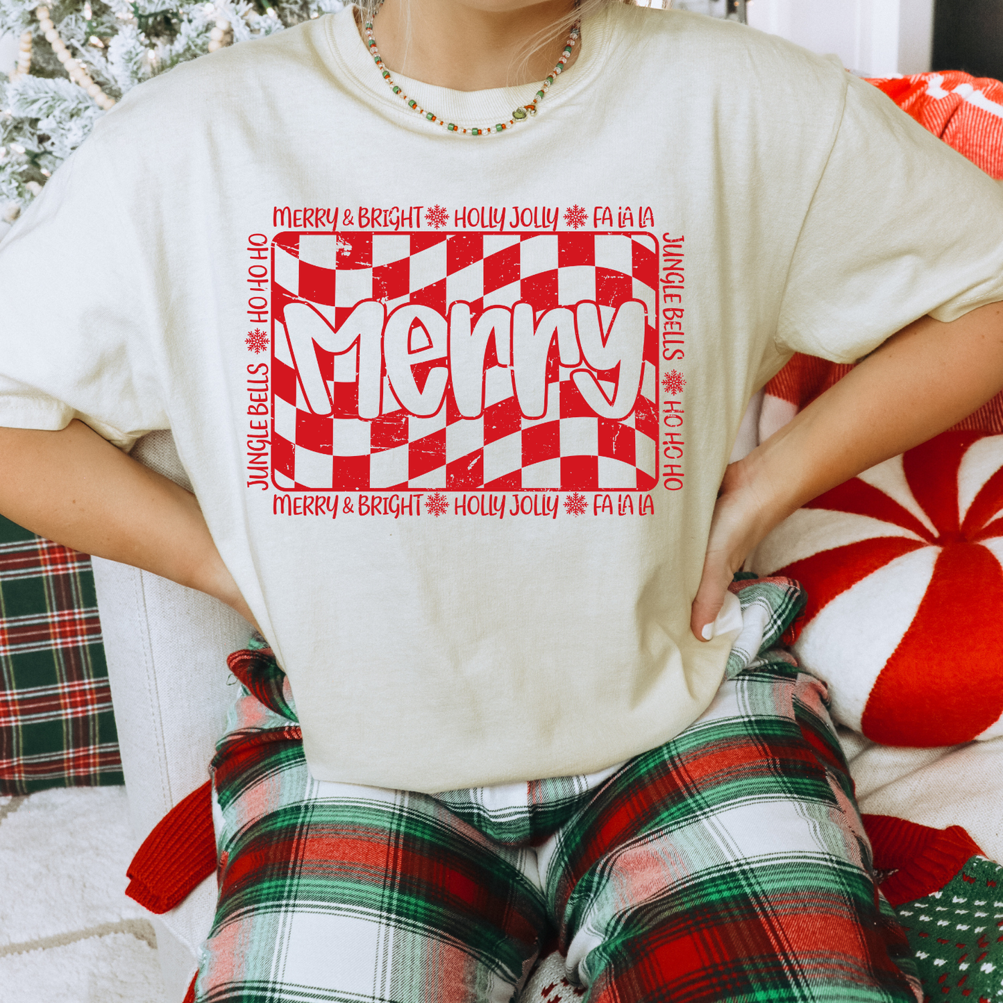 Red Checkered Merry DTF Transfer