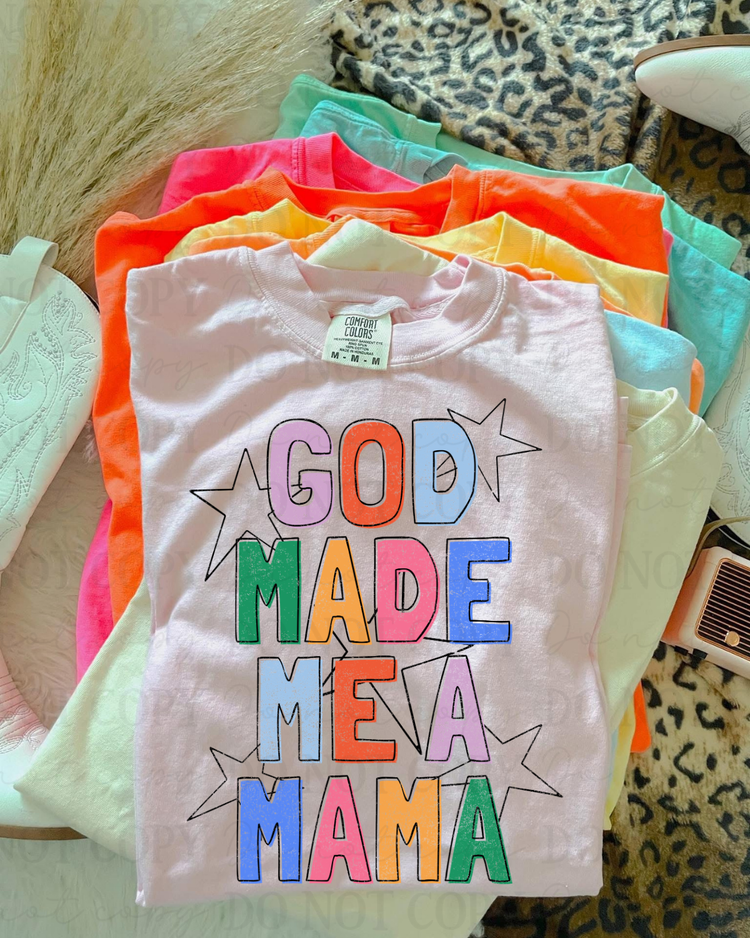 Distressed God Made Me A Mama Stars (Black) DTF Transfer