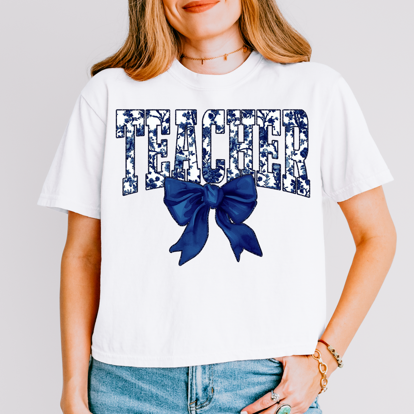 Navy Floral Teacher DTF Transfer