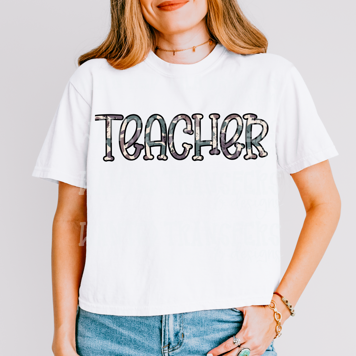 Camo Distressed Teacher Exclusive Sublimation Transfer