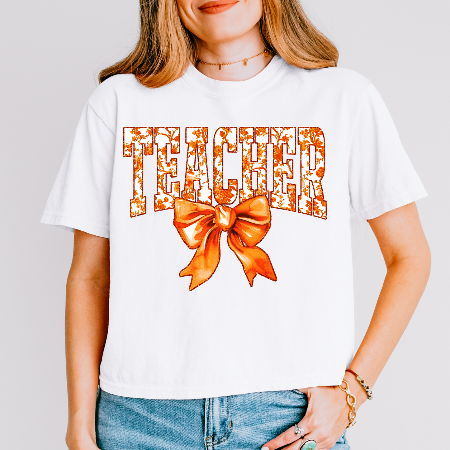 Orange Floral Teacher DTF Transfer