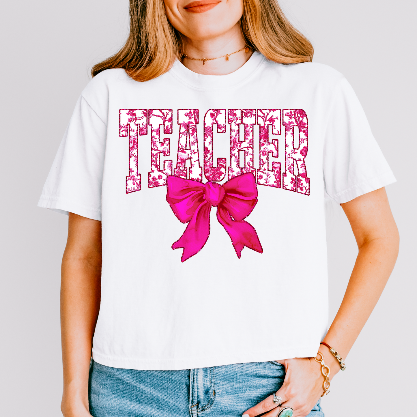 Hot Pink Floral Teacher DTF Transfer
