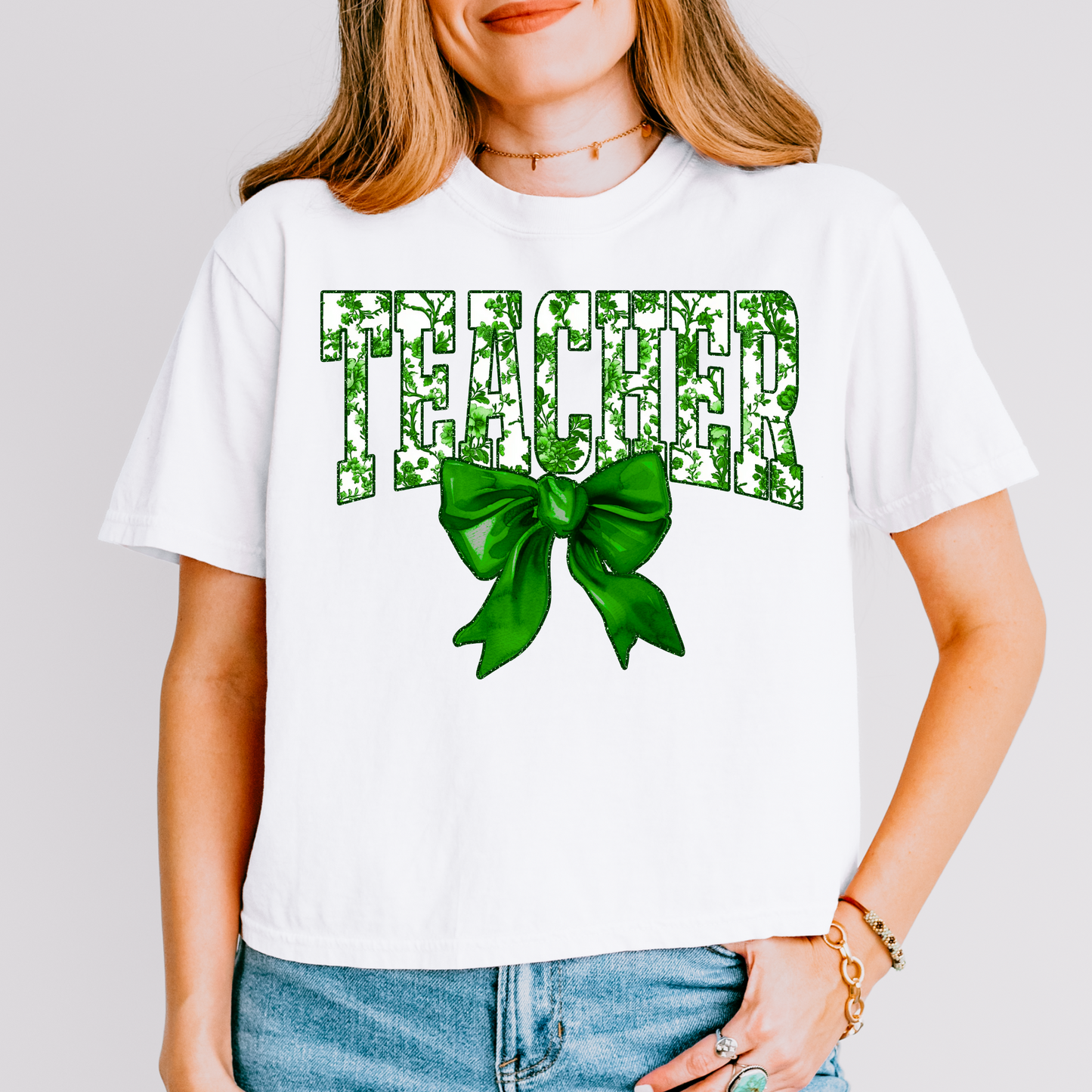 Green Floral Teacher DTF Transfer