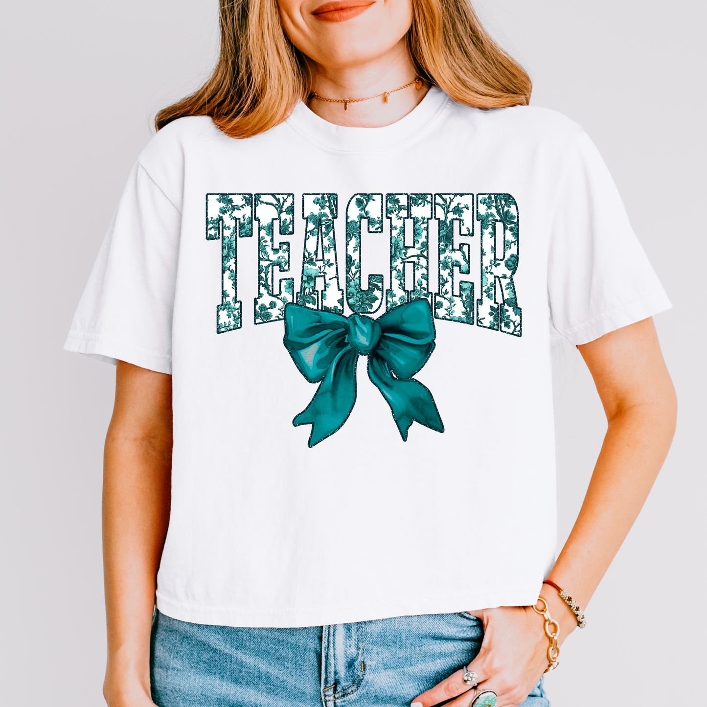 Teal Floral Teacher DTF Transfer