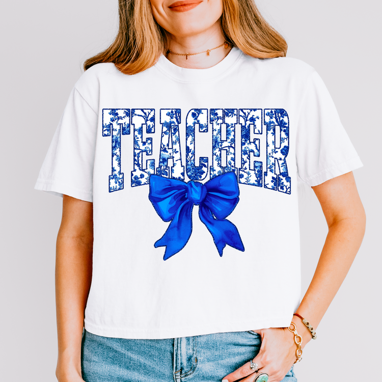 Dark Blue Floral Teacher DTF Transfer