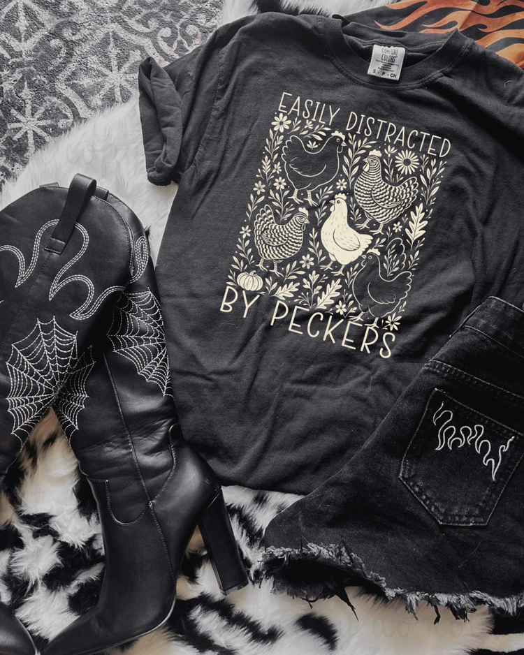 Easily Distracted By Peckers (White) DTF Transfer