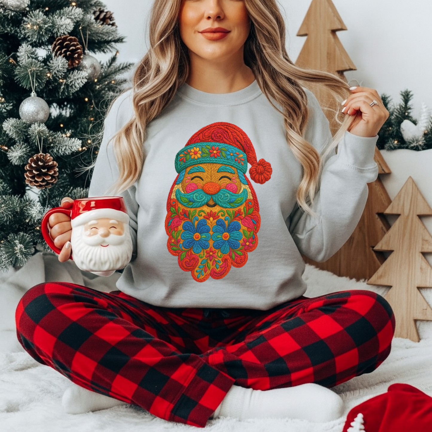 Faux Embroidery Santa DTF Transfer