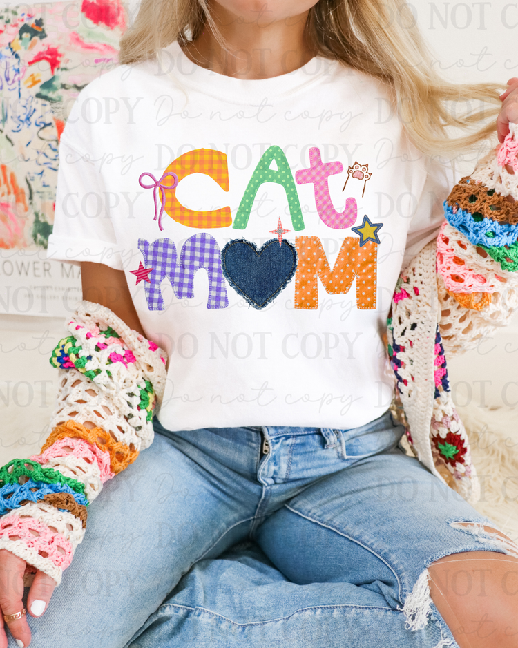 Faux Fabric Cat Mom DTF Transfer