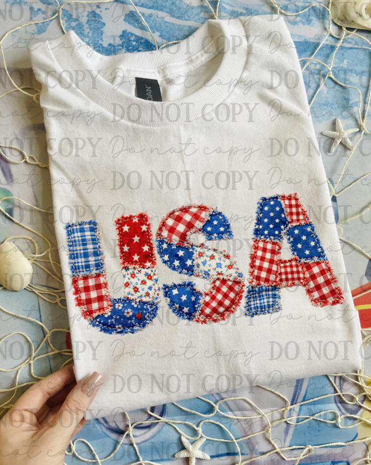 Faux Fabric Patriotic USA DTF Transfer