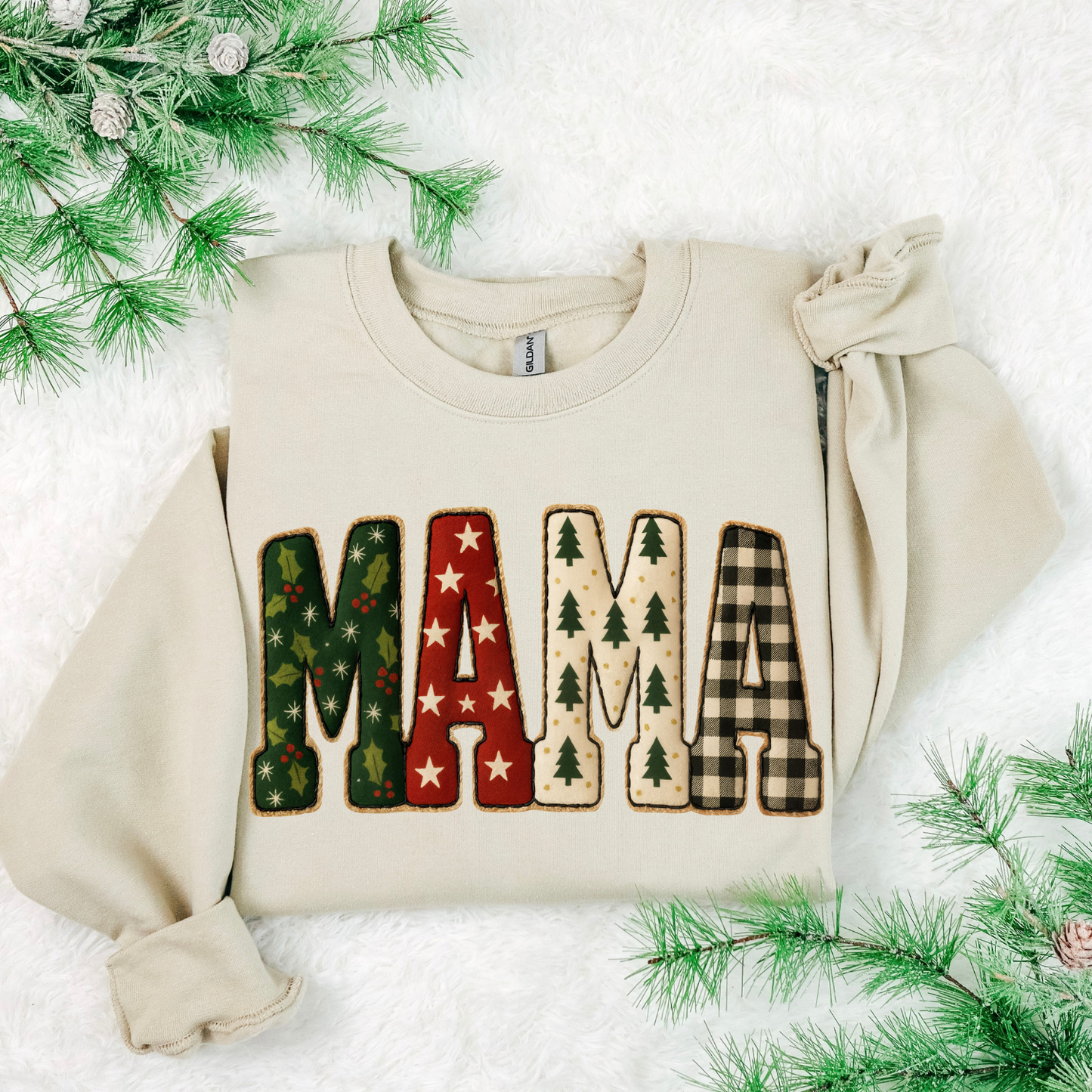 Faux Patch Christmas Mama DTF Transfer