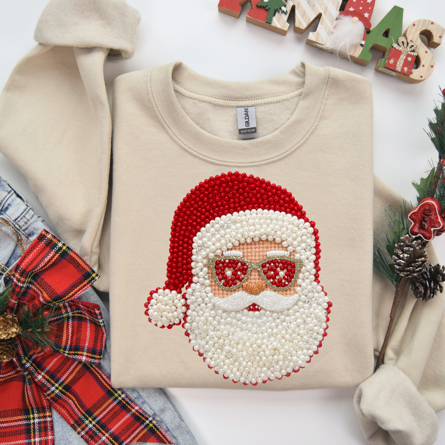 Faux Pearls Santa DTF Transfer