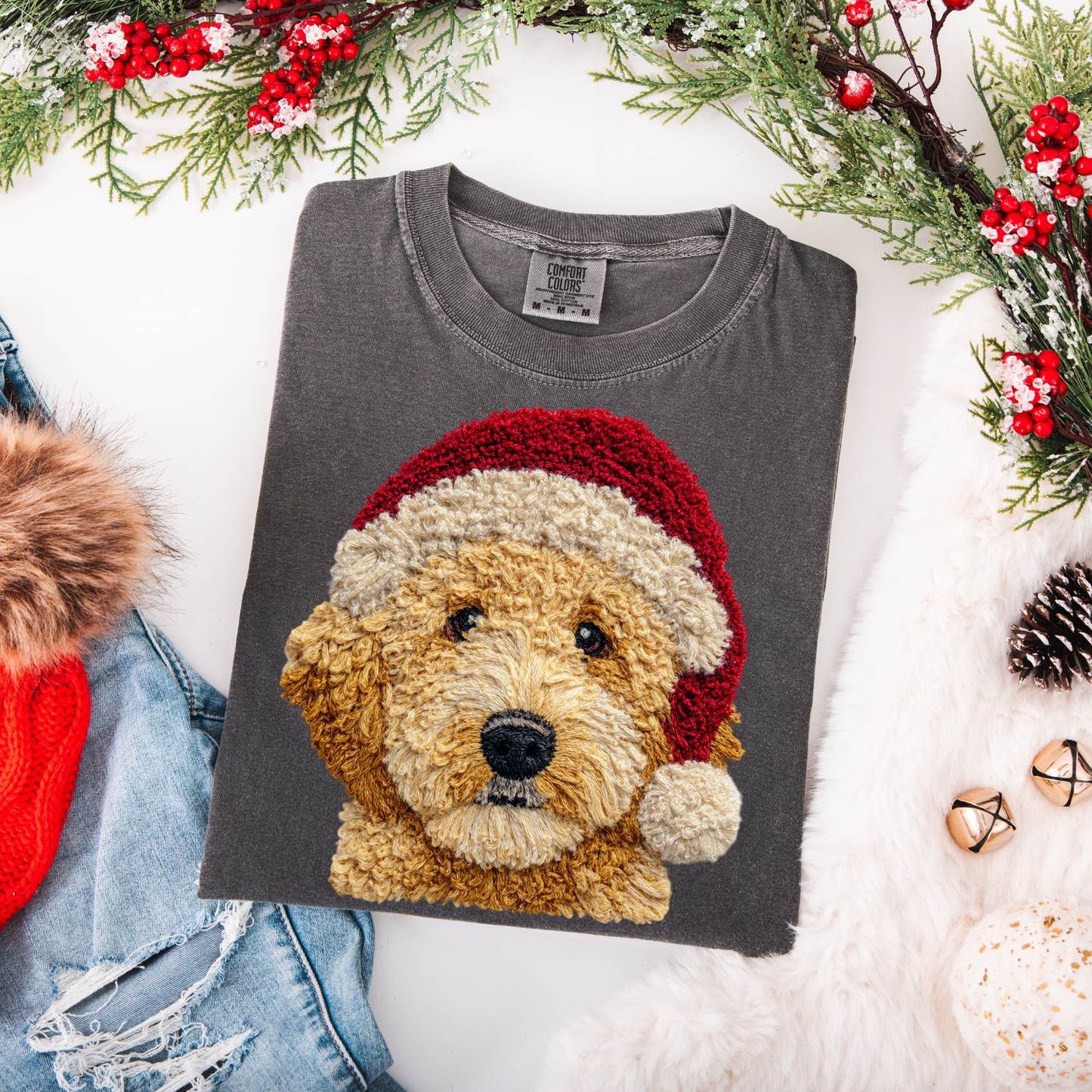 Faux Yarn Christmas Goldendoodle DTF Transfer