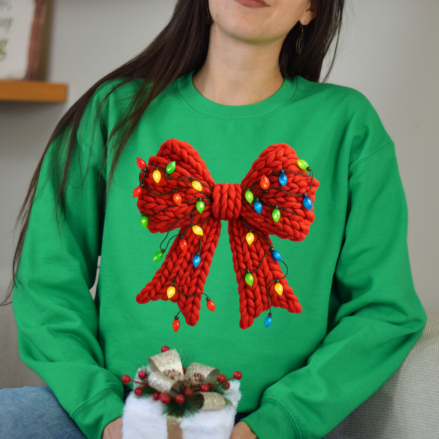 Faux Yarn Christmas Lights Bow DTF Transfer