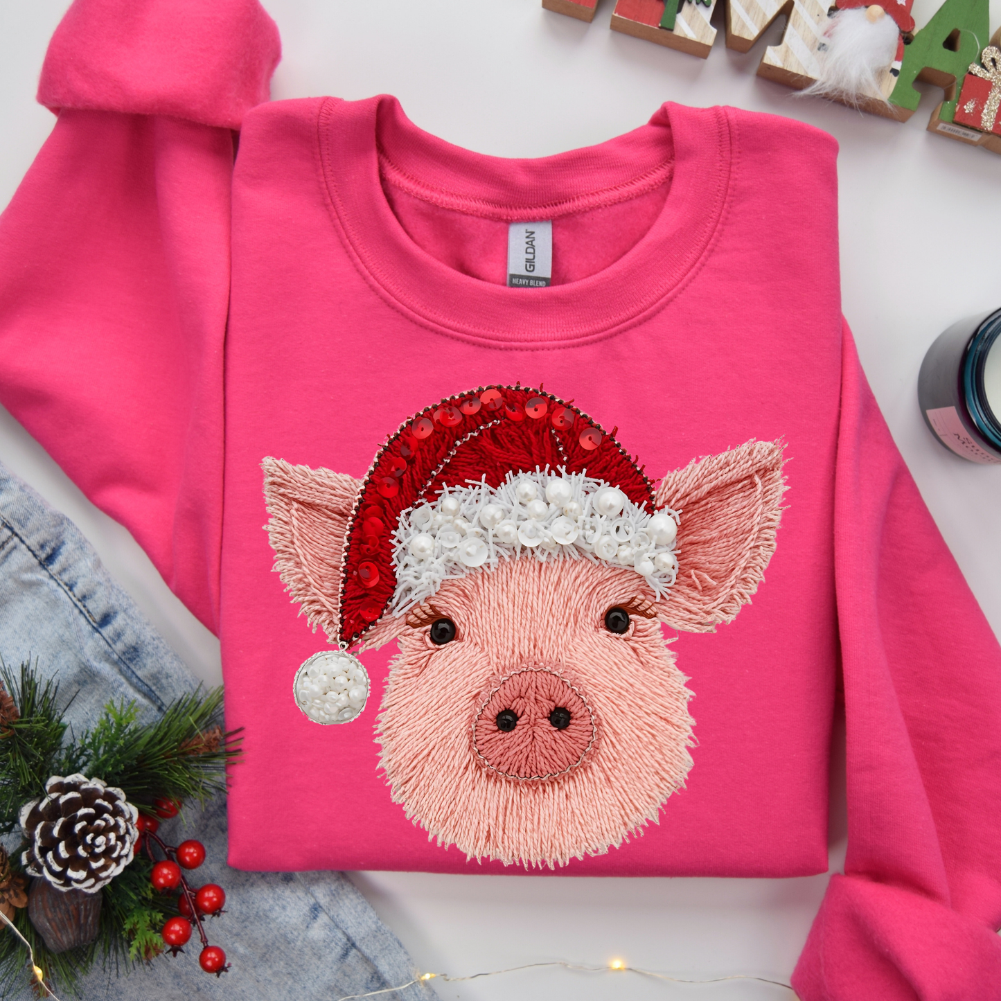 Faux Yarn Christmas Pig DTF Transfer