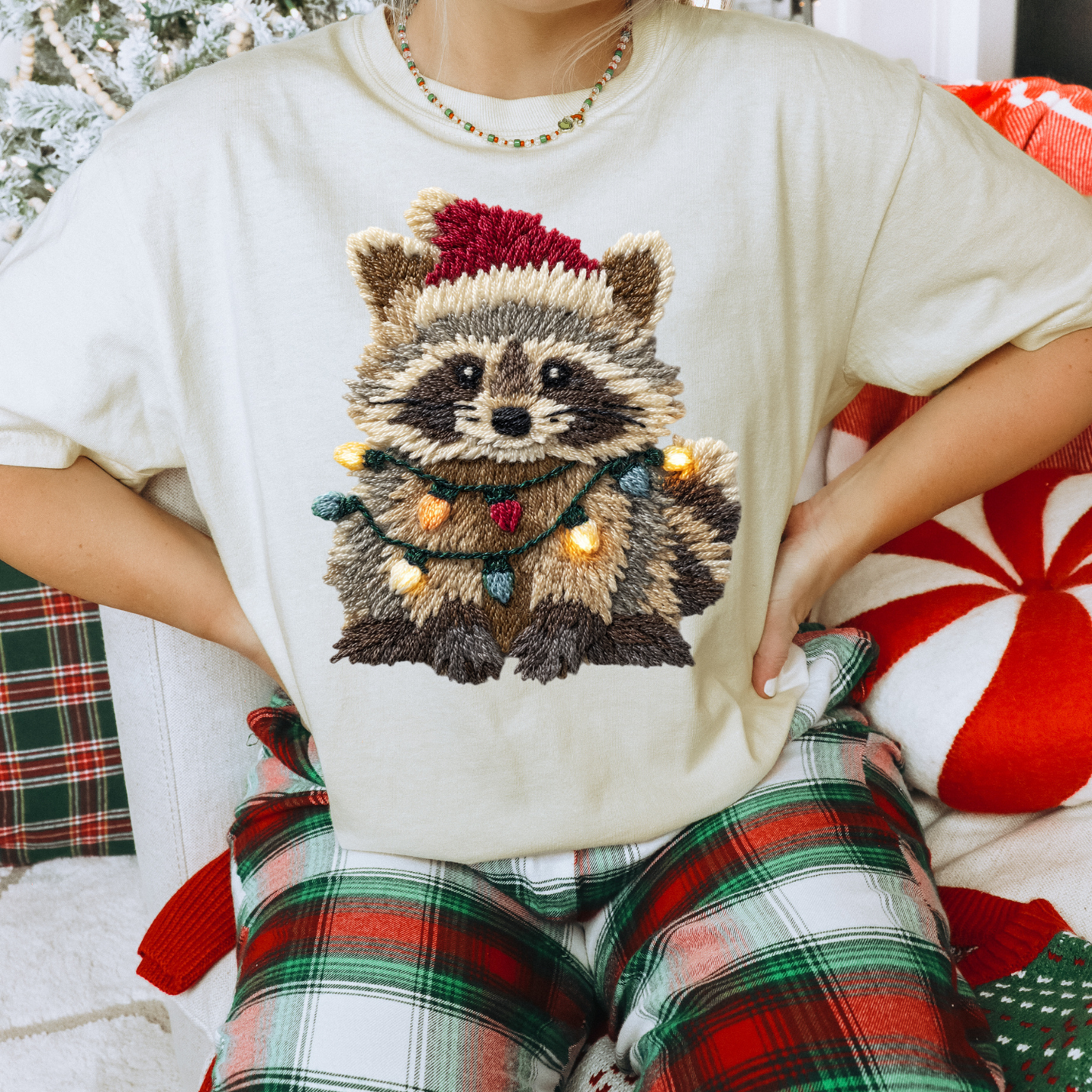 Faux Yarn Christmas Raccoon DTF Transfer