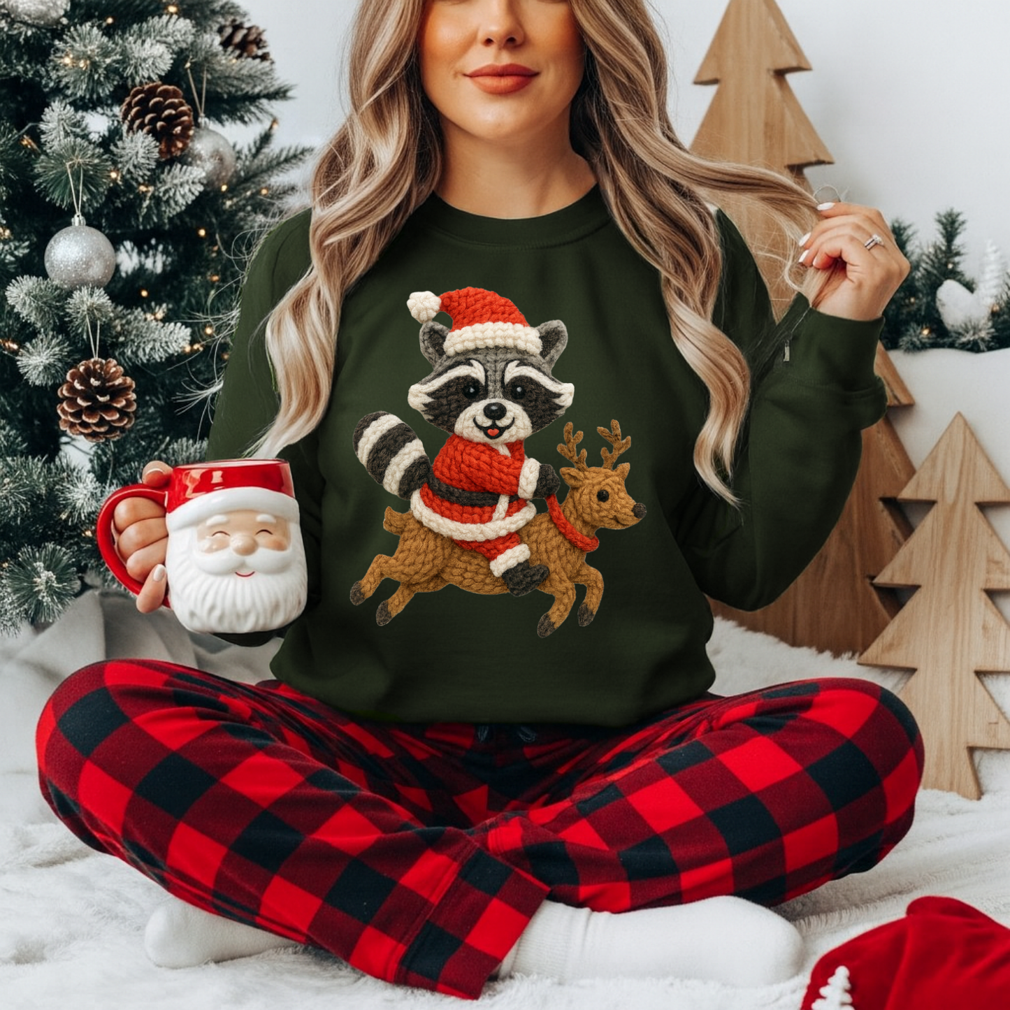 Faux Yarn Raccoon Reindeer DTF Transfer