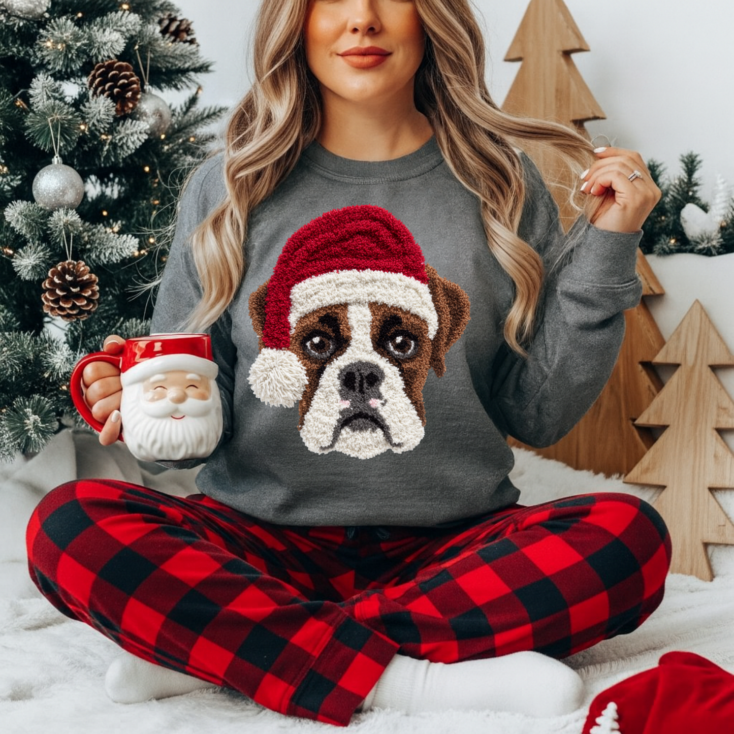 Faux Yarn Santa Bulldog DTF Transfer