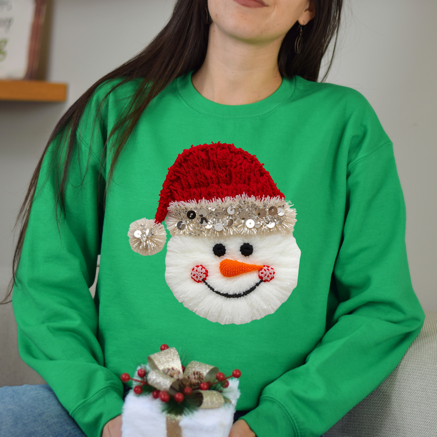 Faux Yarn Snowman Face DTF Transfer