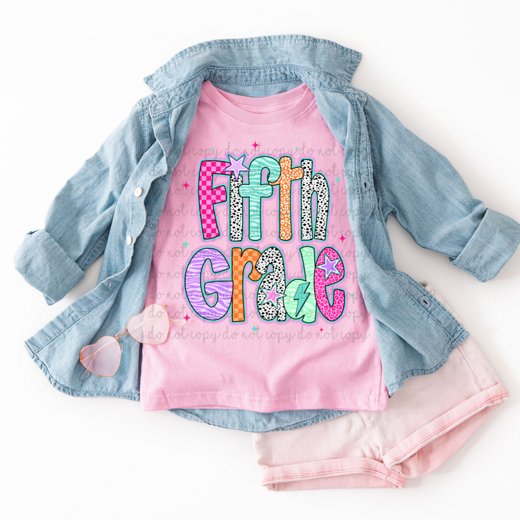 Fifth Grade Retro Pink Stars DTF Transfers