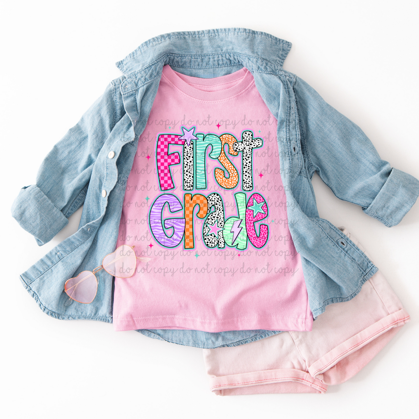 First Grade Retro Pink Stars DTF Transfers