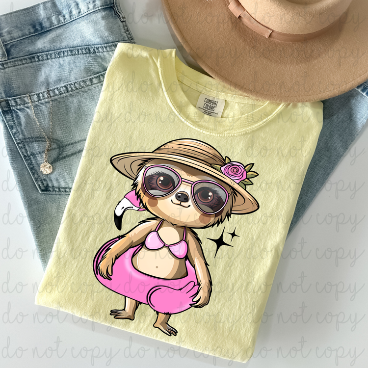 Sloth In Flamingo Floatie DTF Transfer