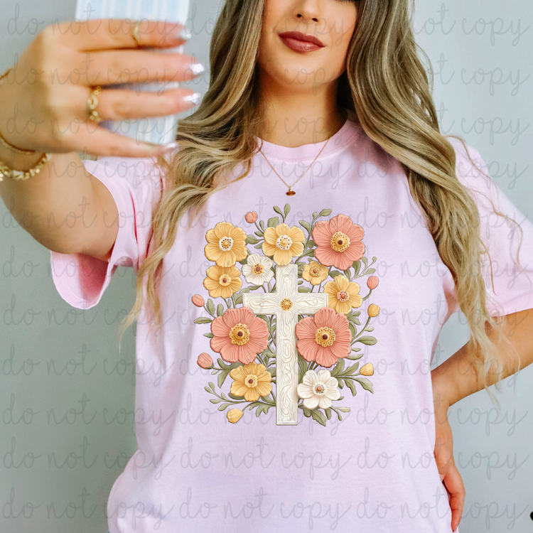 Flowers Surrounding Cross DTF Transfer