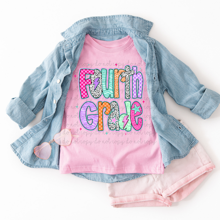 Fourth Grade Retro Pink Stars DTF Transfers