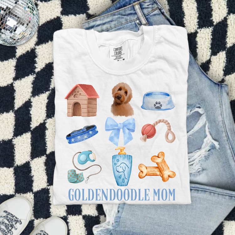 Goldendoodle Mom Blue Collage DTF Transfer