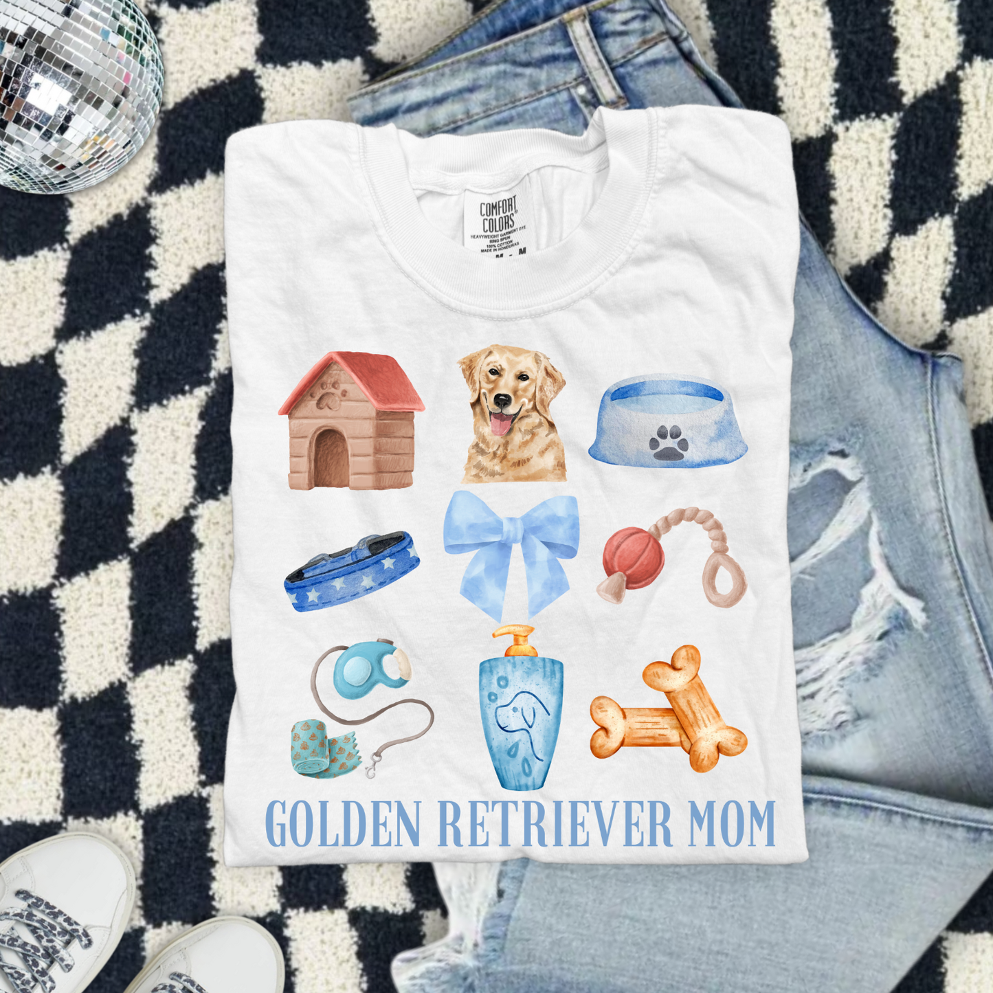 Golden Retriever Mom Blue Collage DTF Transfer