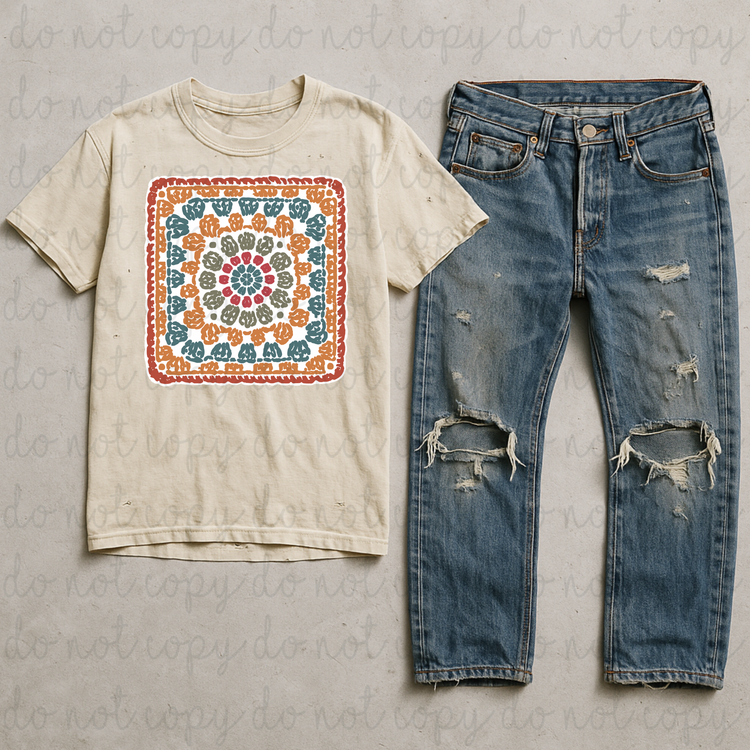 Light Granny Square DTF Transfer