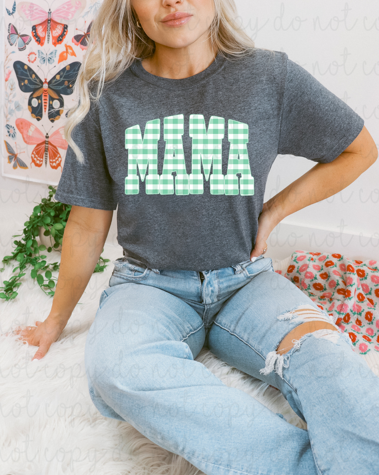 Green Plaid Mama DTF Transfer