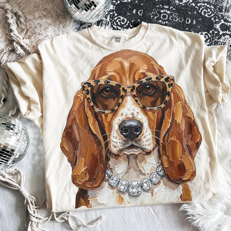 Preppy Basset Hound DTF Transfer