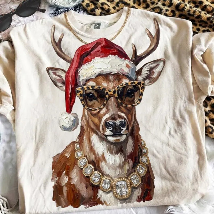 Glam Christmas Reindeer/White Tail Deer DTF Transfer