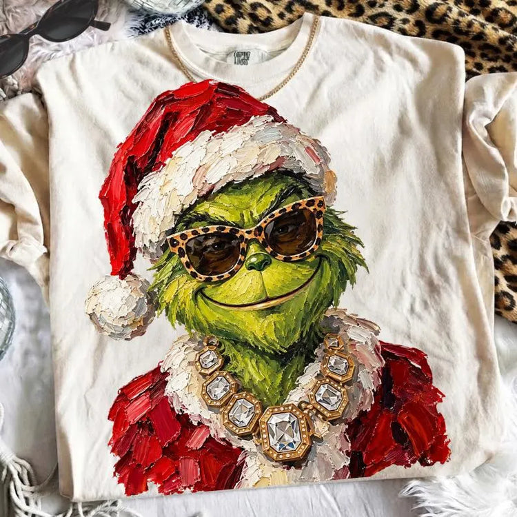 Glam Green Santa Clause Hat DTF Transfer