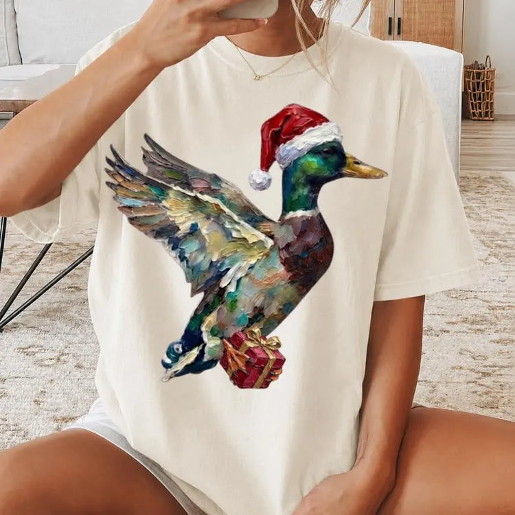 Flying Christmas Present Mallard Christmas DTF Transfer