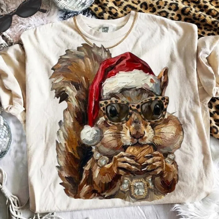 Glam Christmas Squirrel DTF Transfer