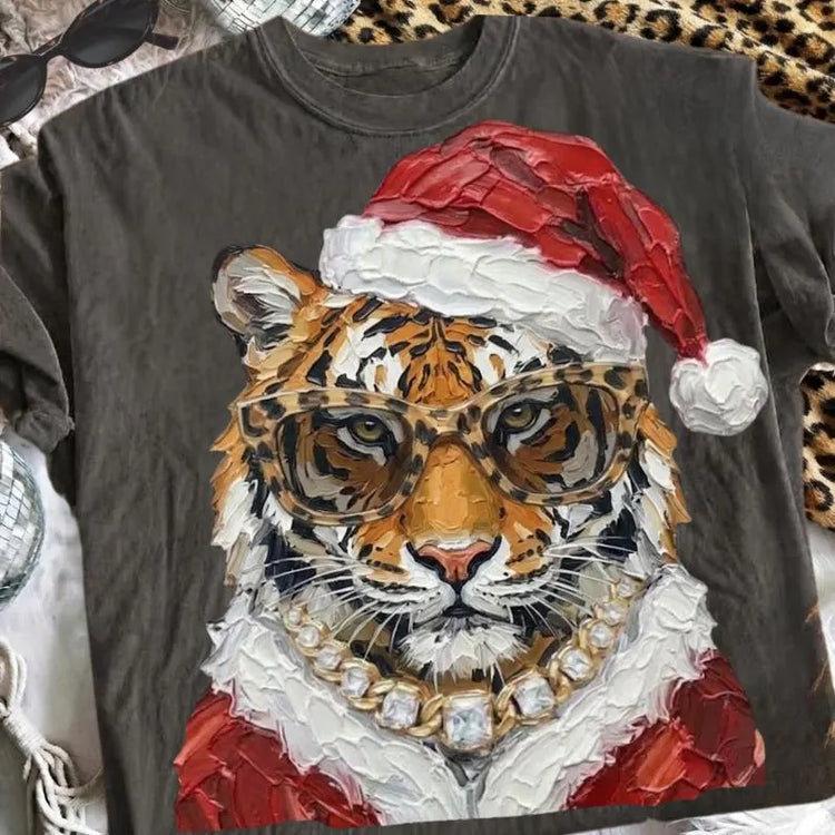 Glam Christmas Tiger DTF Transfer