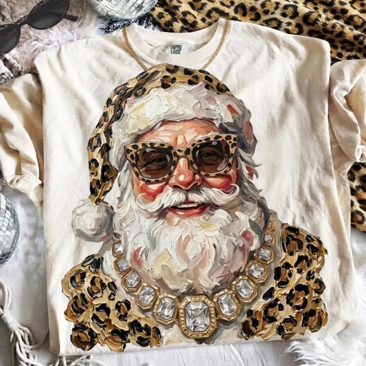 Glam Leopard Santa DTF Transfer