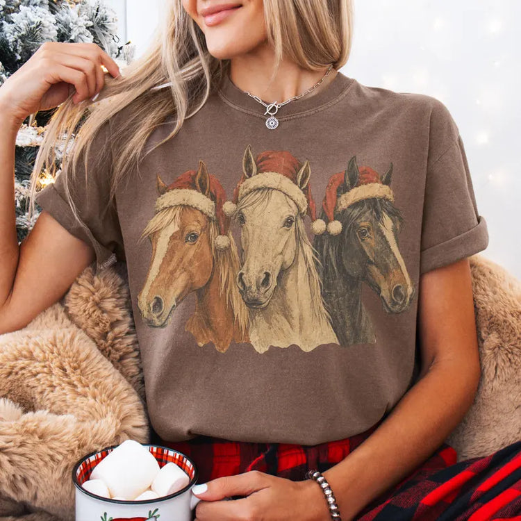 Vintage Christmas Horses DTF Transfer
